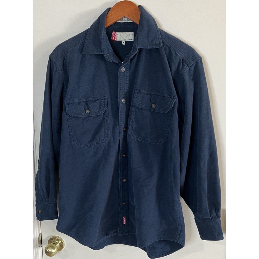 Levi's Mens Solid Blue Long Sleeve Button Up Shirt Pockets Cotton Size M FLAW